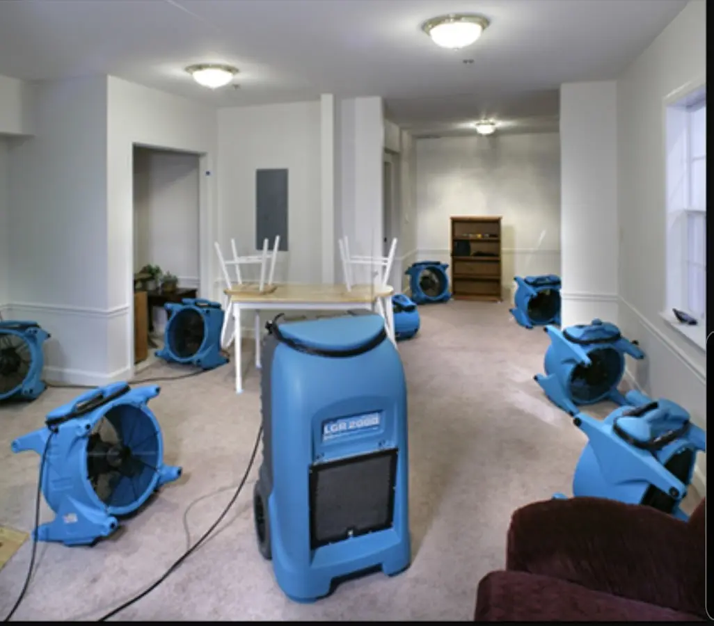 Air movers and dehumidifier setup for Water Damage Restoration in Mount Juliet